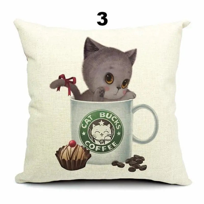 Cute 3D Retro Teacup Cat Cushion Covers